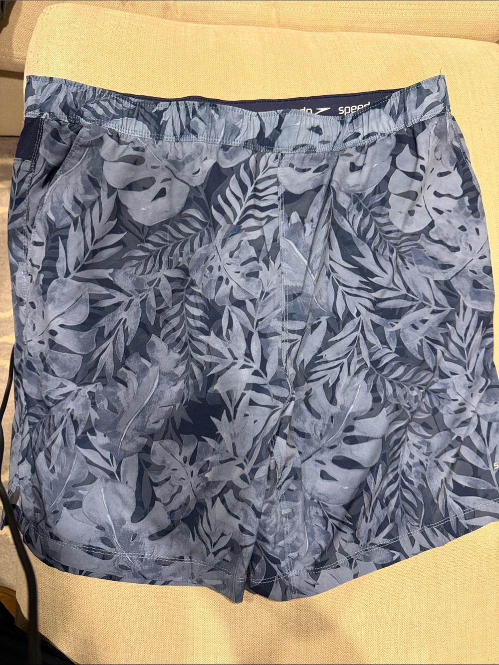 Speedo Navy and Light Blue Tropical Leaf Swim Trunks